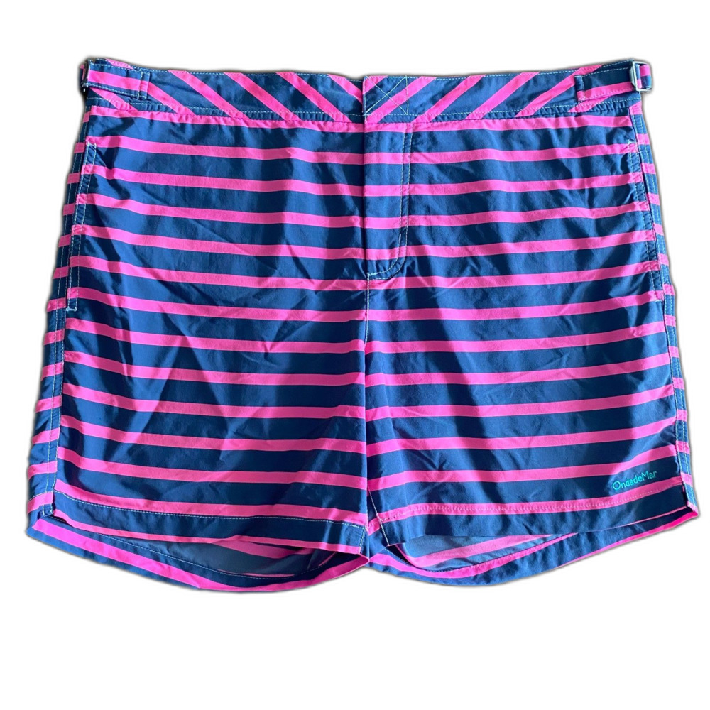 OndadeMar Pink & Gray Striped Swim Shorts Women's Large